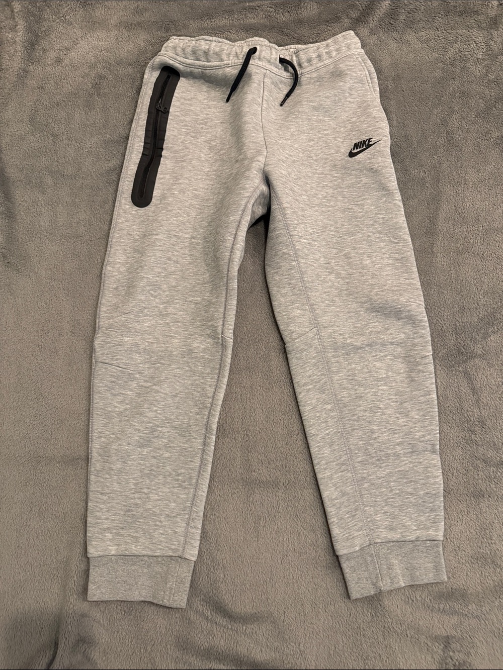 Nike Light Gray Kids Joggers with Black Zipper Accent